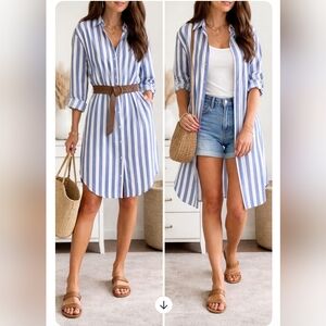 Banana Republic Stripe Shirt Dress Blue White Tunic Button Down M